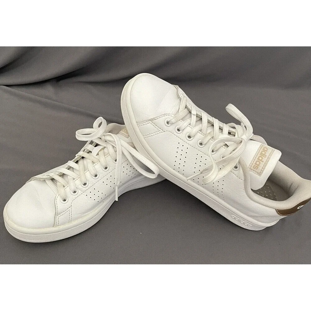 Adidas Womens 6.5 Cloudfoam‎ Advantage Sneakers Shoes White F36223 LowTop LaceUp